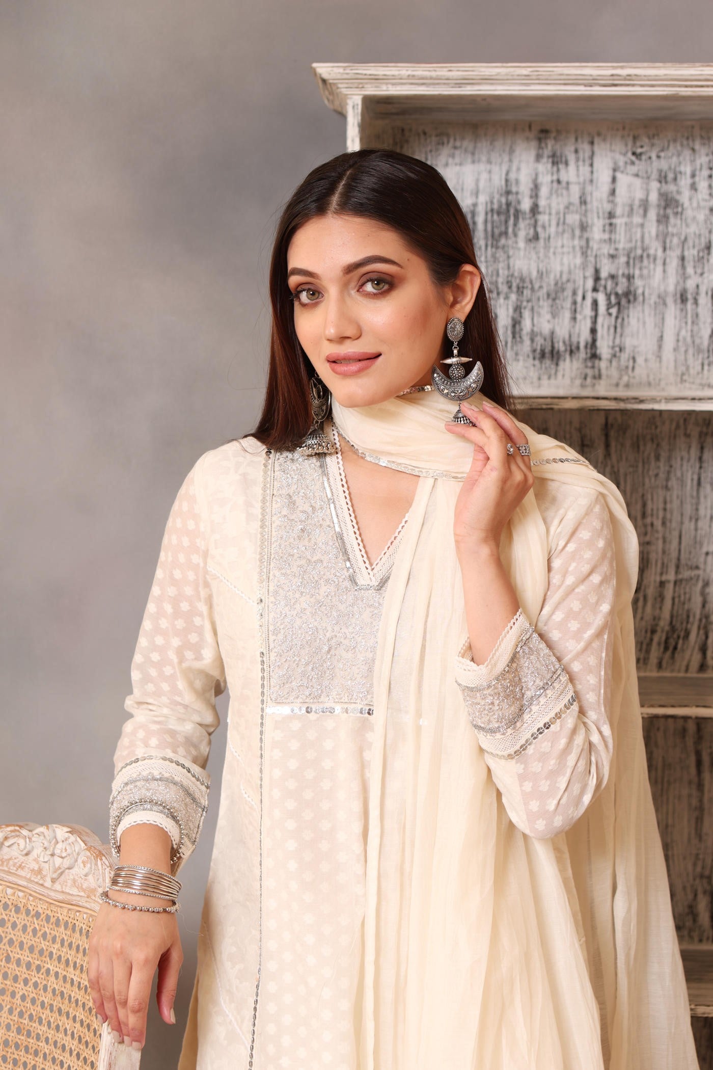 Embroidered Ivory Pure Cotton Silk Kurta Pants Set