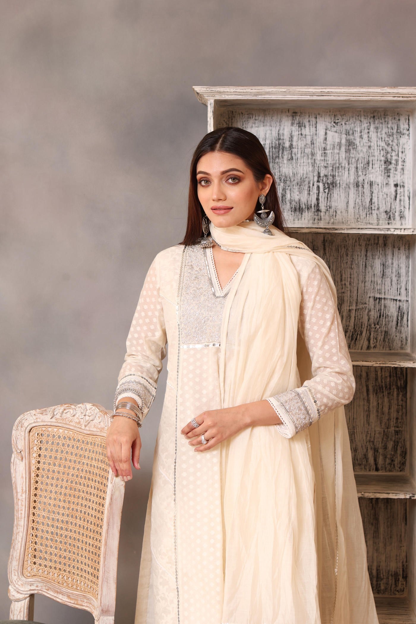 Embroidered Ivory Pure Cotton Silk Kurta Pants Set
