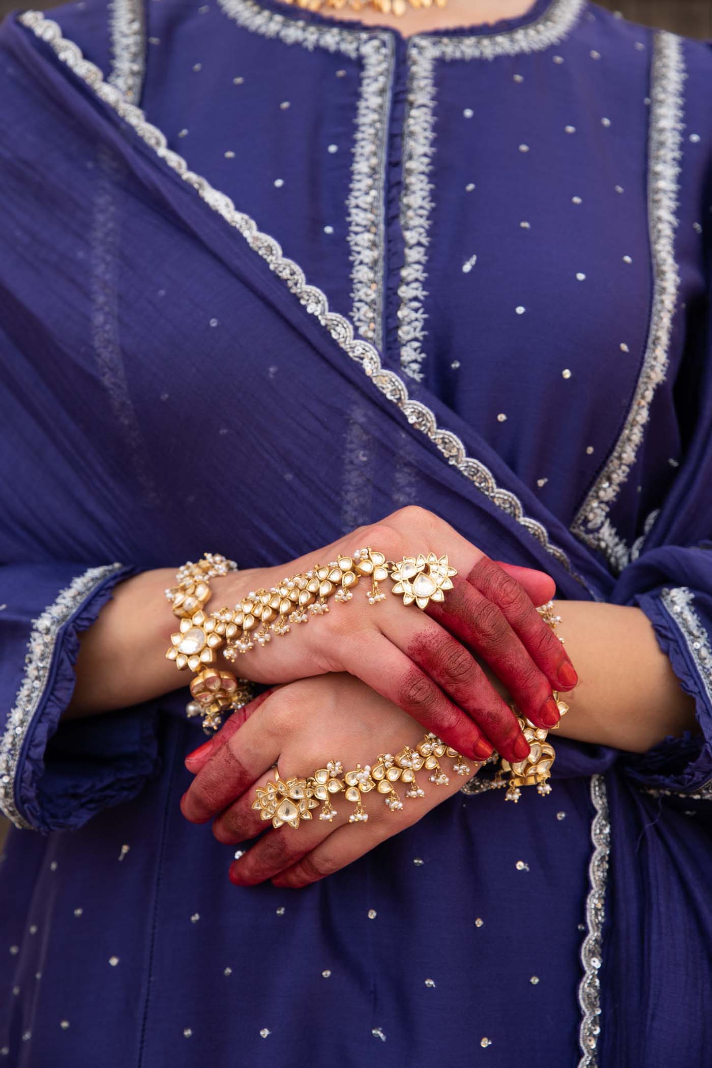 Royal-Blue Hand-Embroidered Pure Silk-Cotton Kurta-Pants Set