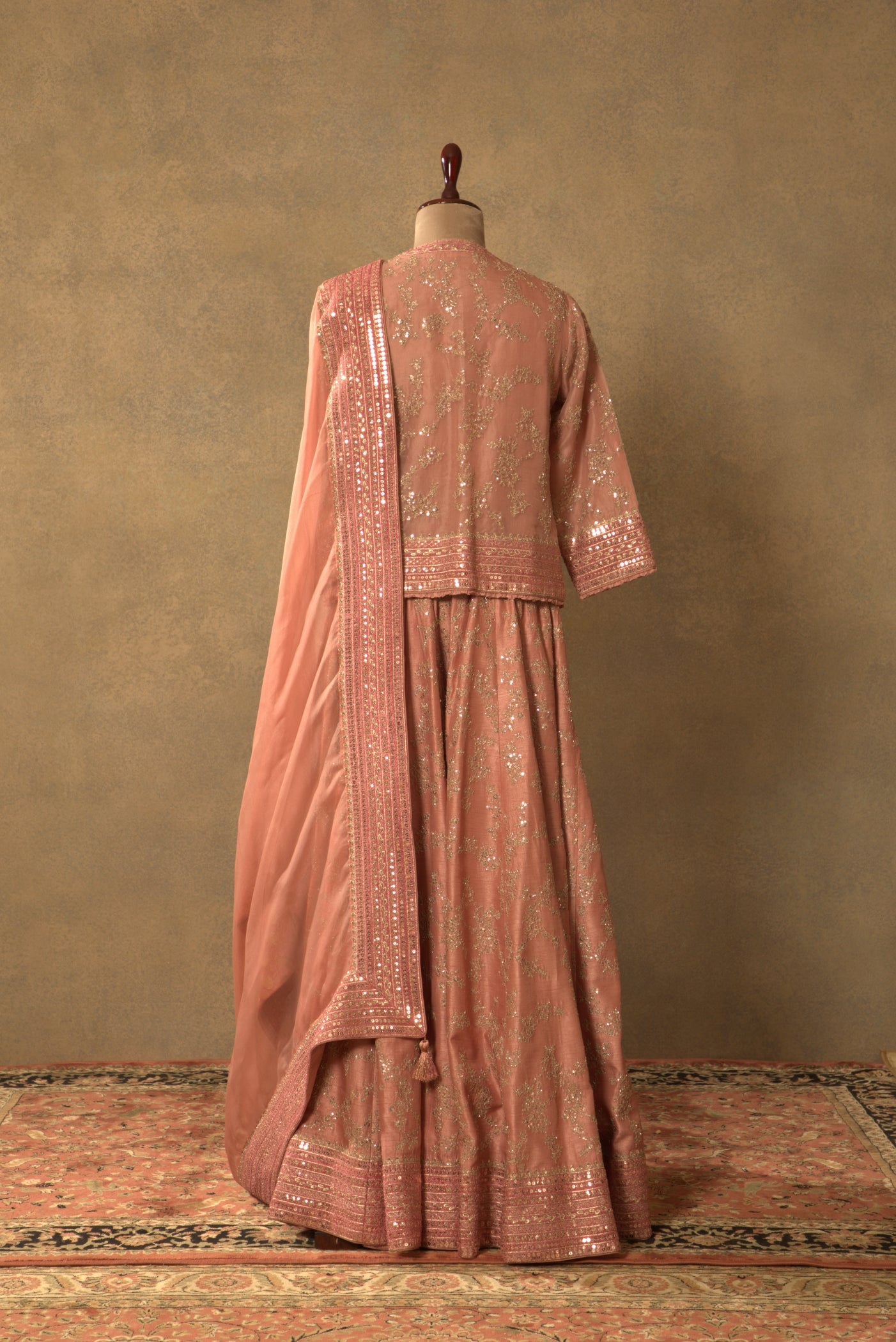 Dusty-Pink Embroidered Pure Silk-Organza Short-Kurta-Sharara Set