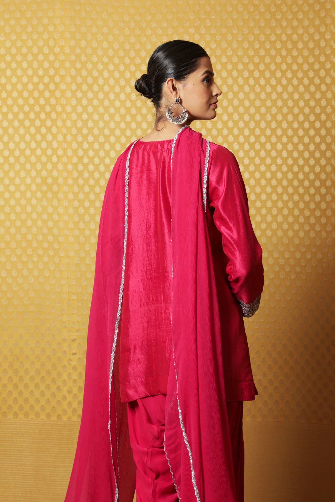 Jazzy-Pink Hand-Embroidered Pure Silk Short Kurta-Patiala Salwar Set