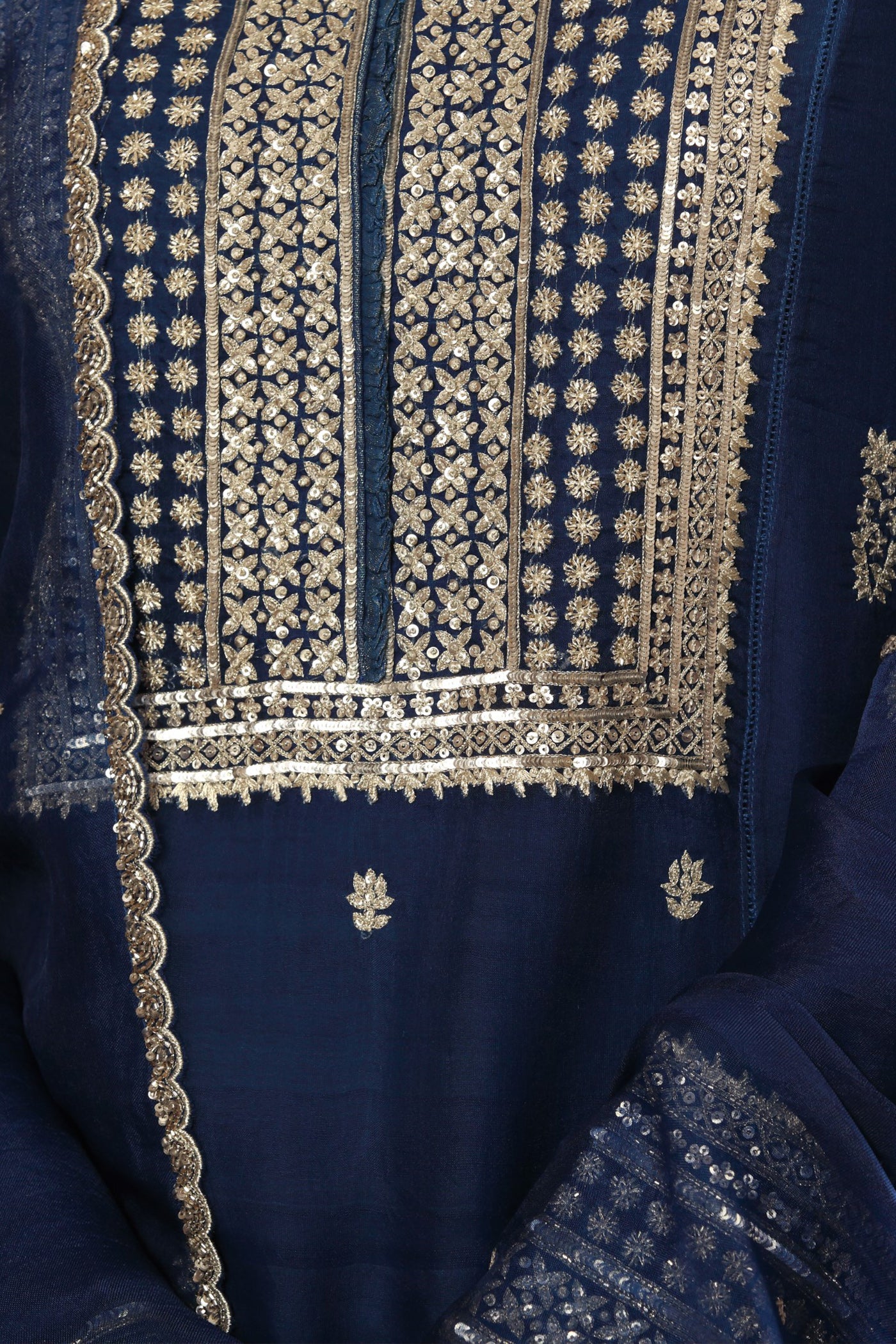 Hand Embroidered Opal Blue Pure Katan Silk Kurta Palazzo Set