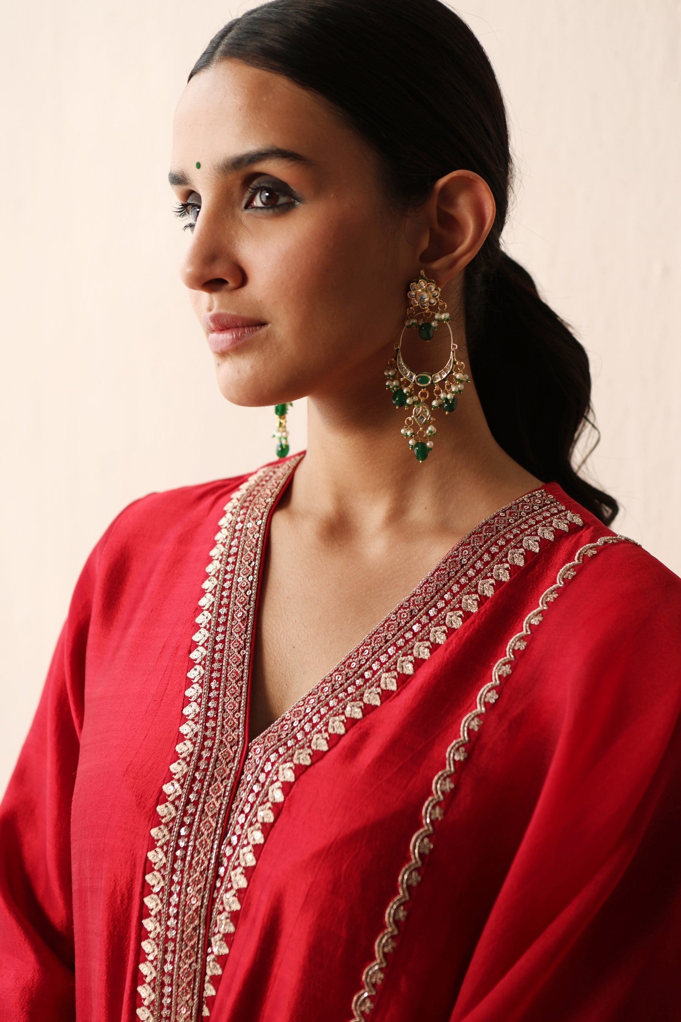 Bridal-Red Embroidered Pure Silk Kurta-Pants Set