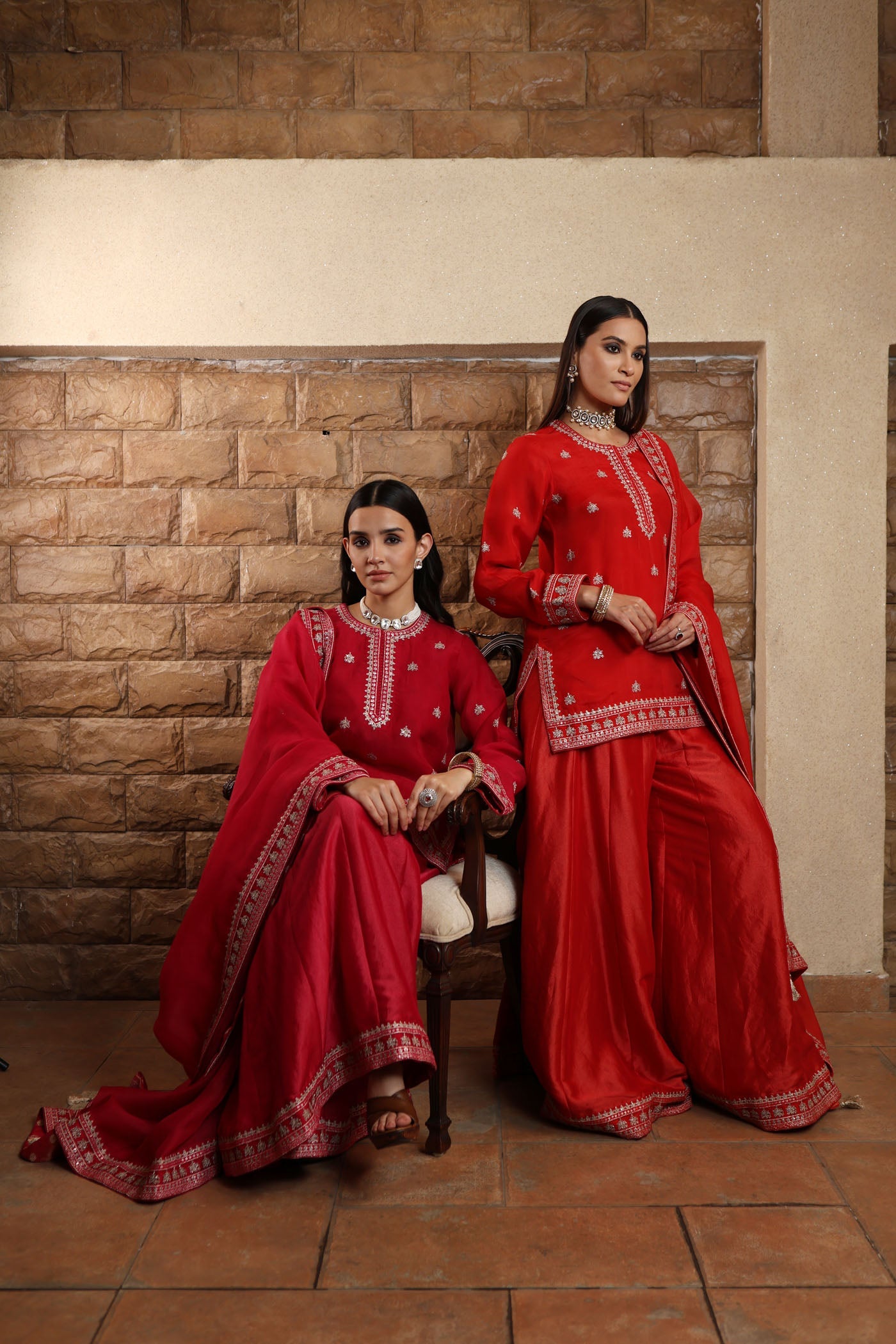 Rani-Pink Hand-Embroidered Pure Silk-Organza Short-Kurta-Sharara Set Paired With Pure Silk-Organza Dupatta