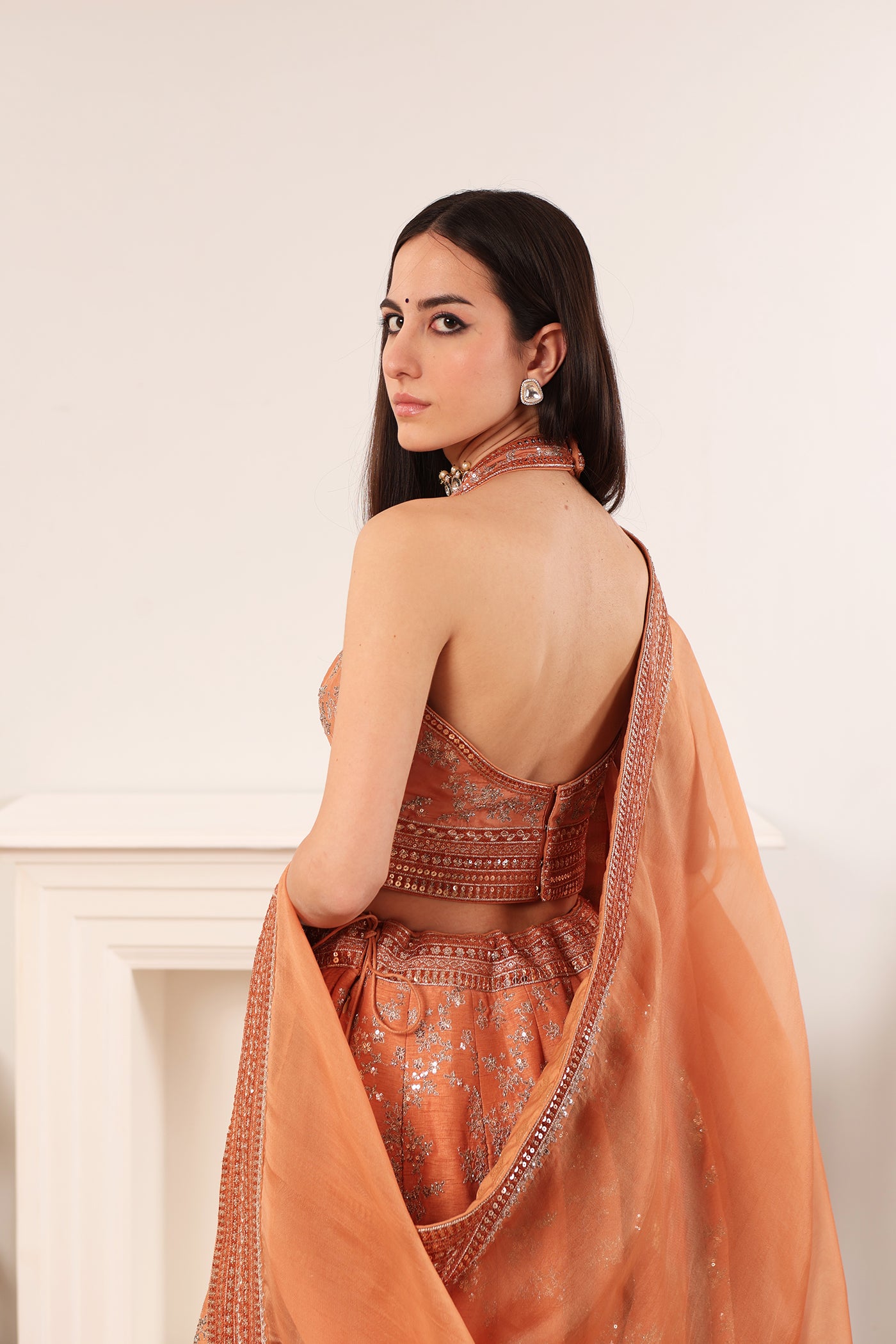 Priya Banerjee in Dusty-Peach Embroidered Raw-Silk Lehenga-Set With Pure Crepe-Silk Blouse &  Pure Silk-Organza Dupatta