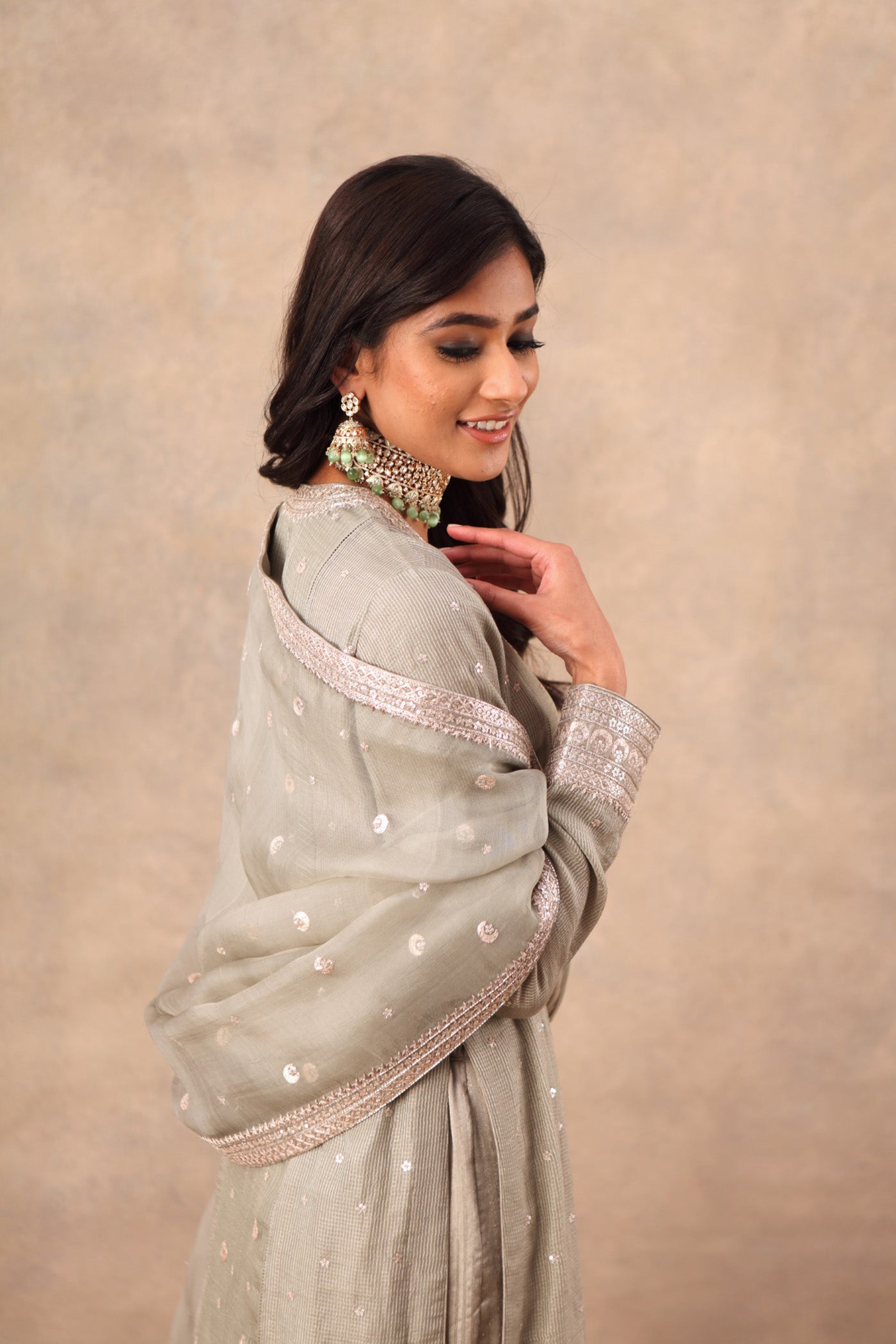 Hand Embroidered Fern Green Pure Cotton Silk Kurta Palazzo Set