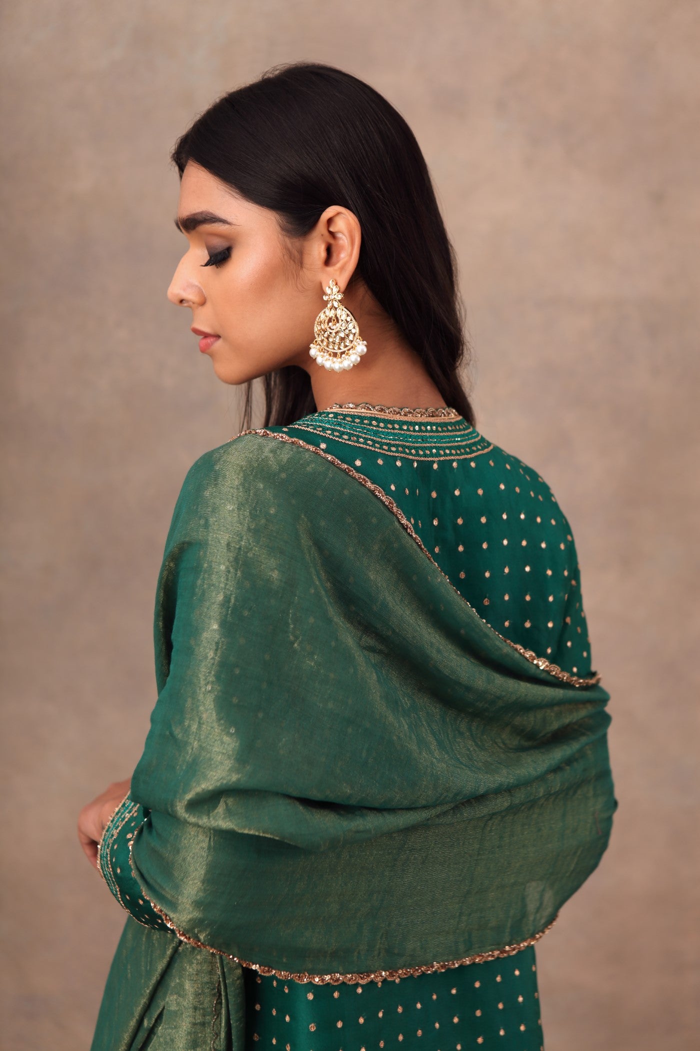 Hand Embroidered Dark Green Kurta Palazzo Set