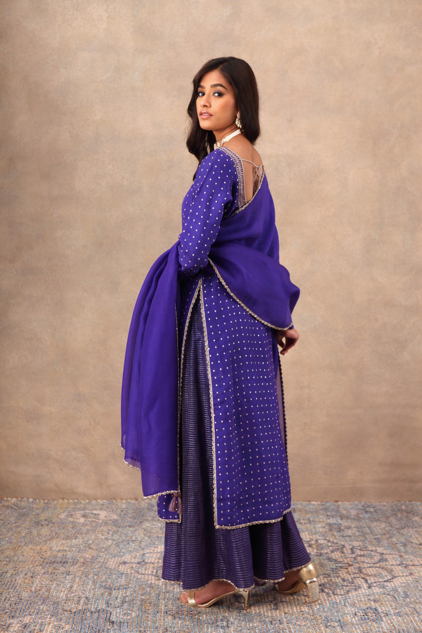 Hand Embroidered Aubergine Kurta Palazzo Set