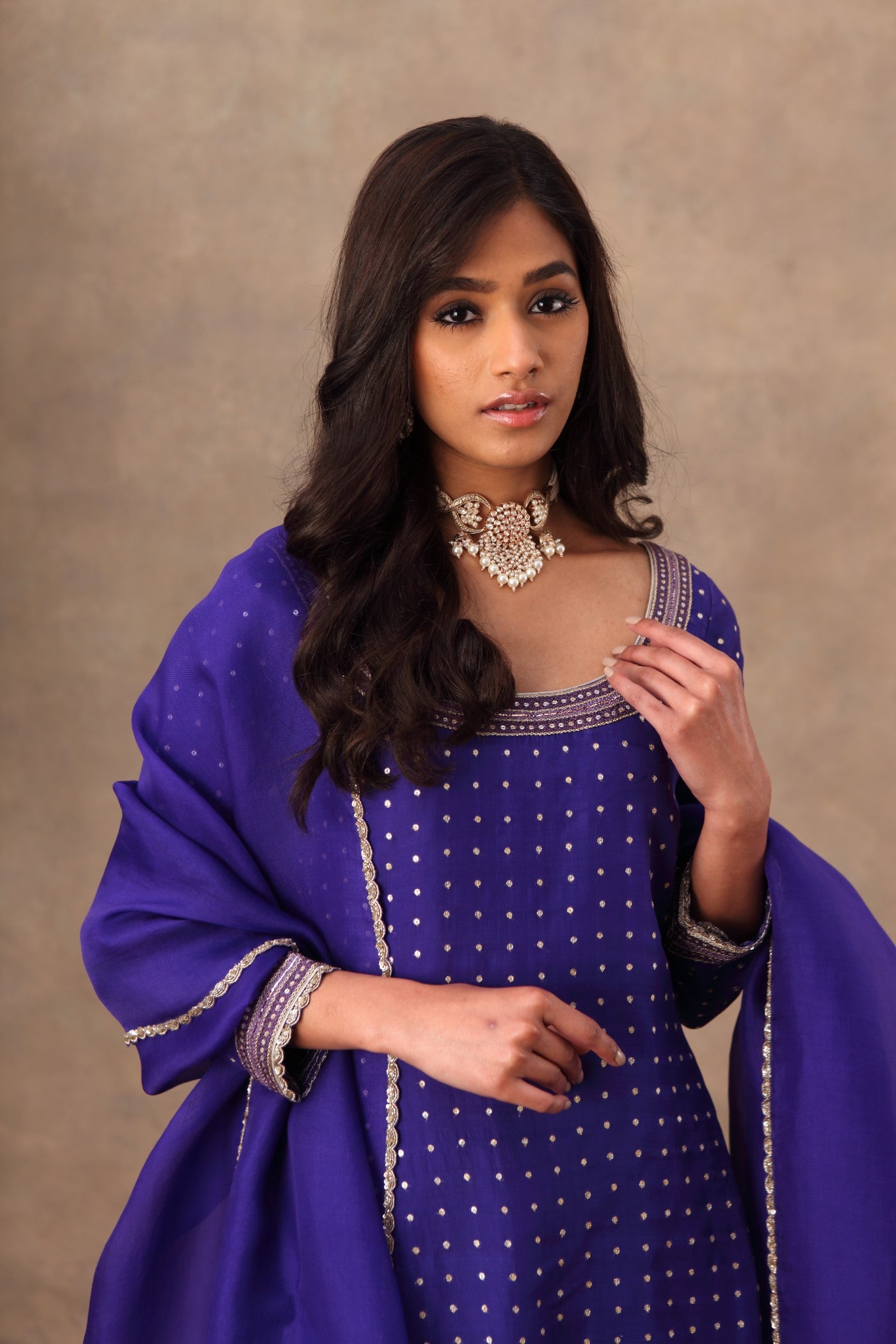 Hand Embroidered Aubergine Kurta Palazzo Set