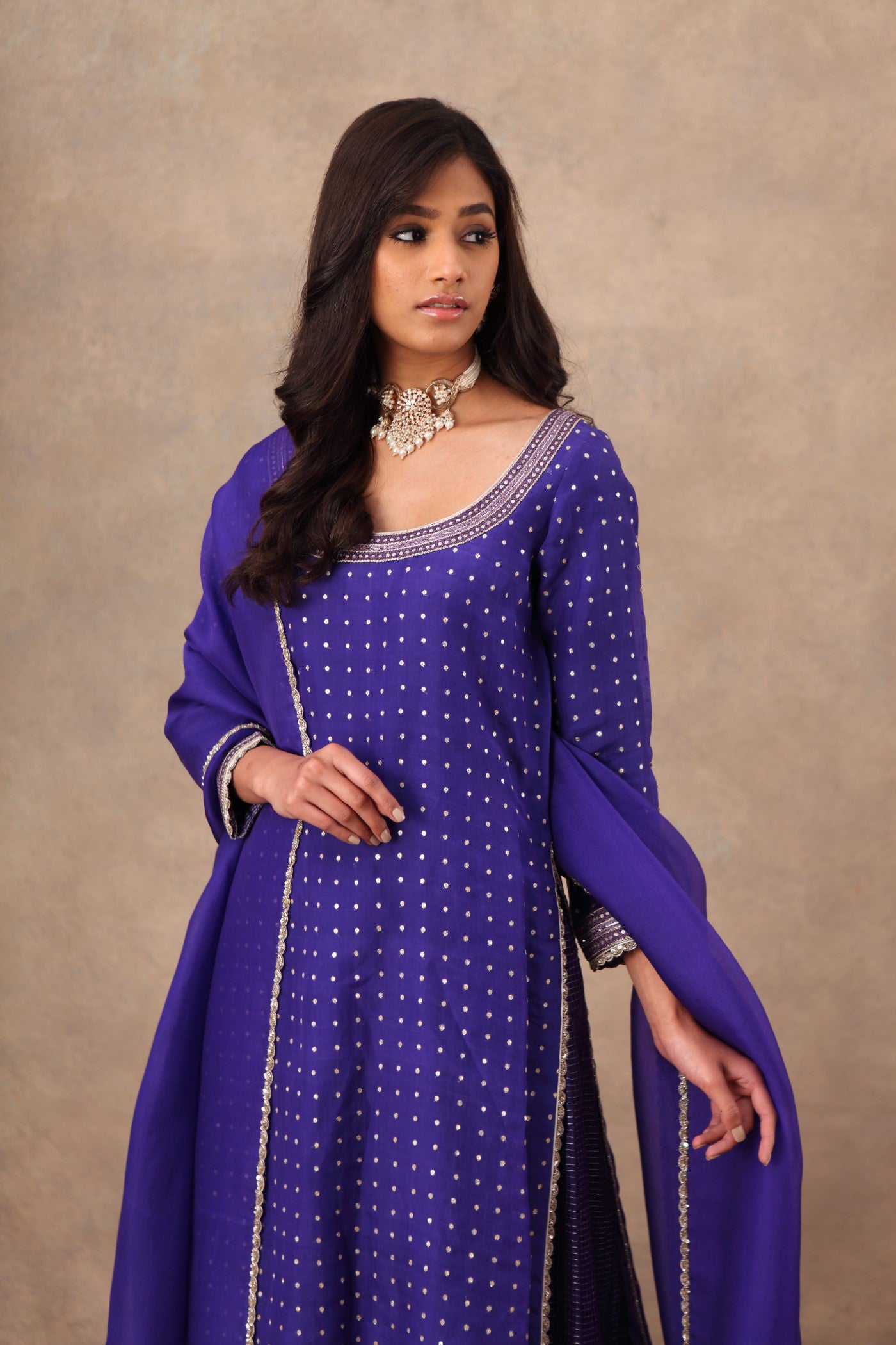 Hand Embroidered Aubergine Kurta Palazzo Set