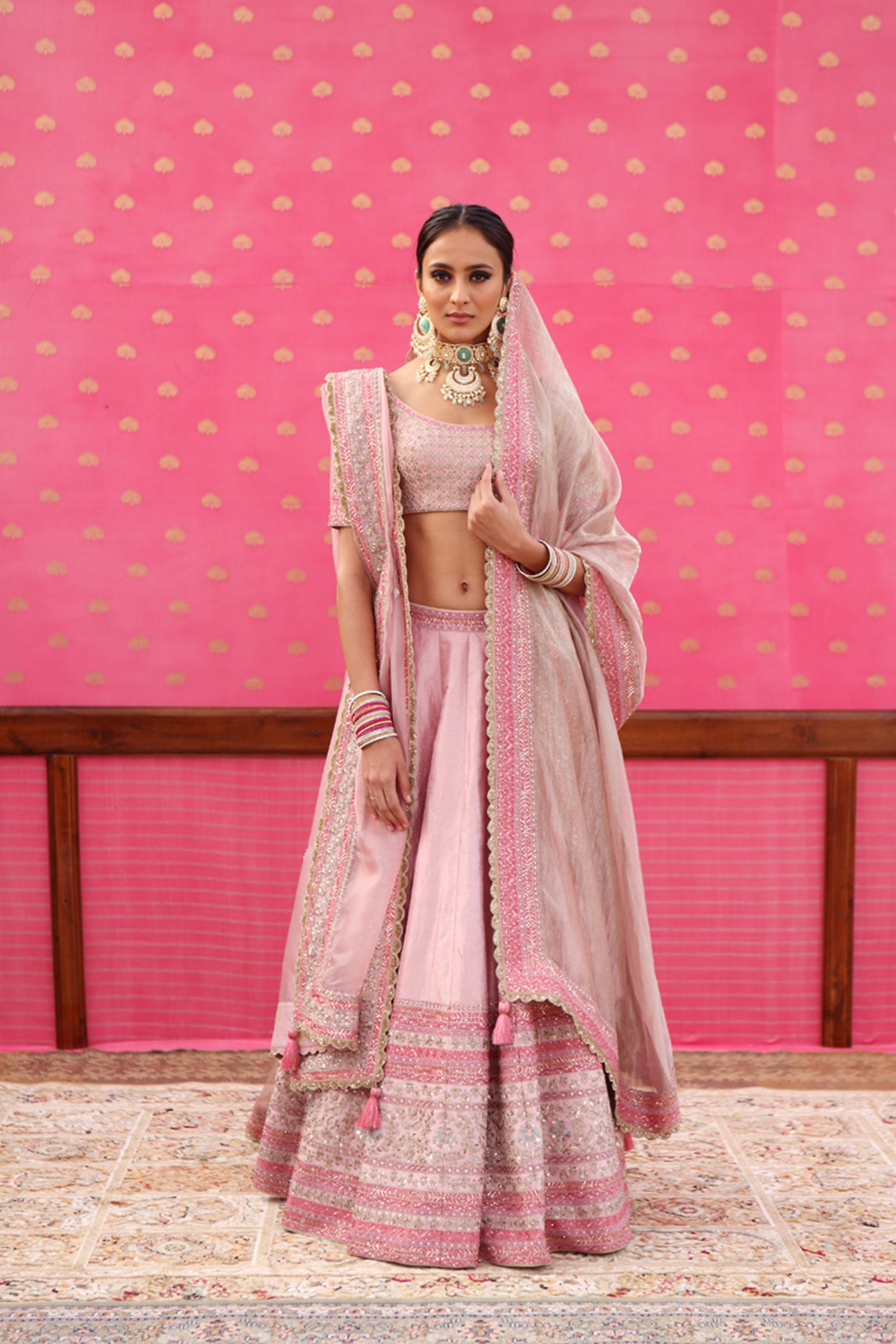Buy Pink Banarasi Brocade Lehenga Set KALKI Fashion India
