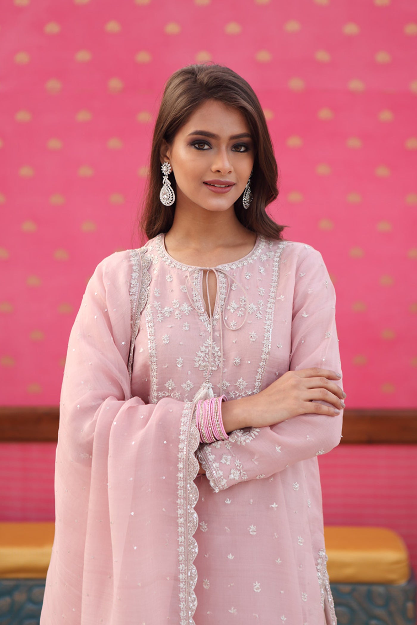 Hand-Embroidered Dusty Pastel Pink Kurta-Sharara Set