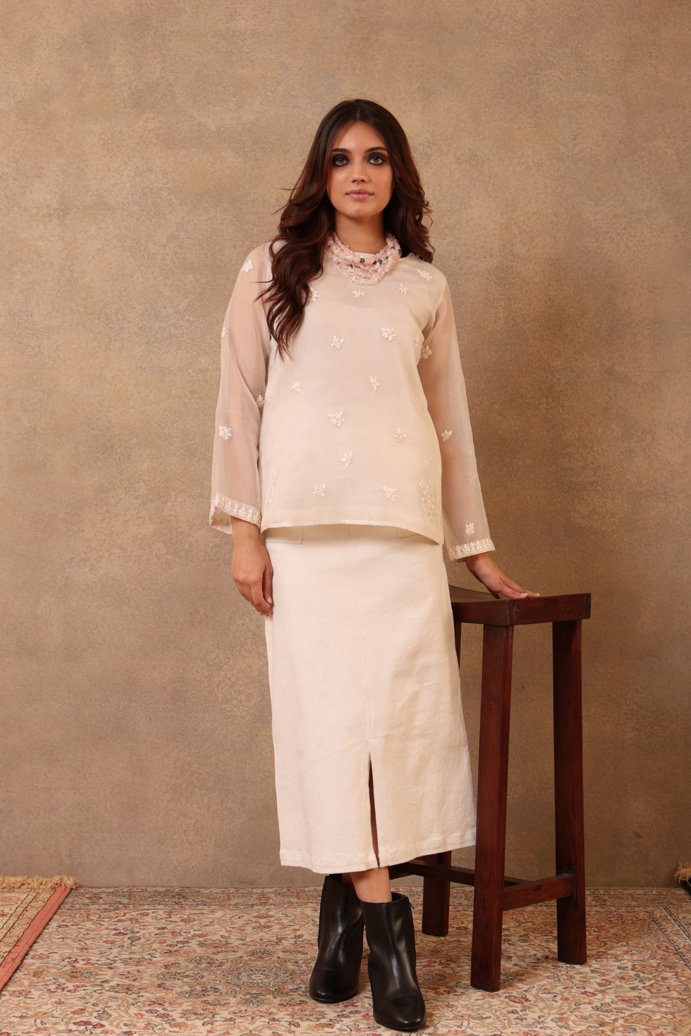 Ivory Hand-Embroidered Handloom Pure Katan-Silk Short Blouse