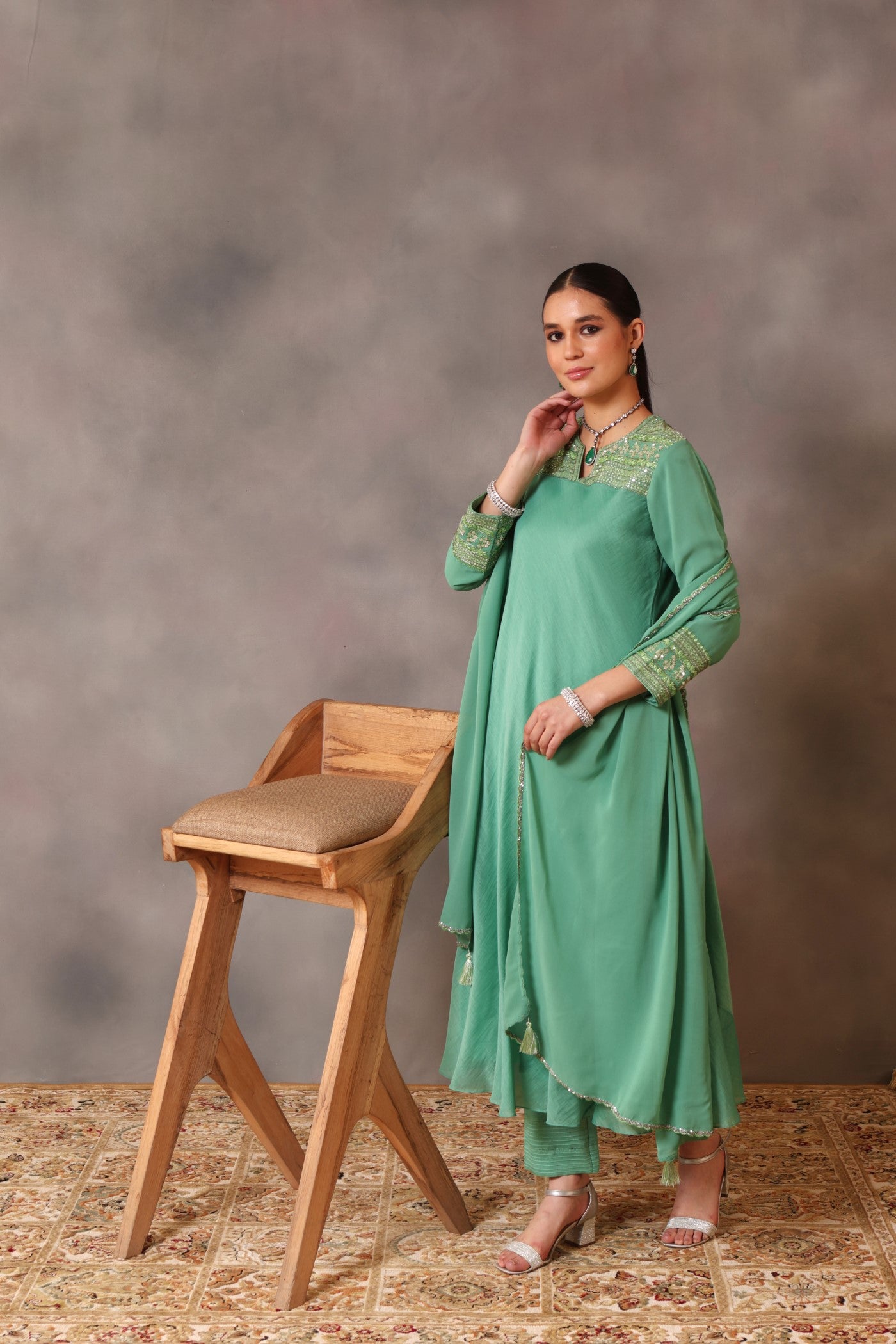 Buy Sage Green Metallic Cotton Kurta Pants Set (Kurta, Regular Pants) for  INR3250.00 | Biba India