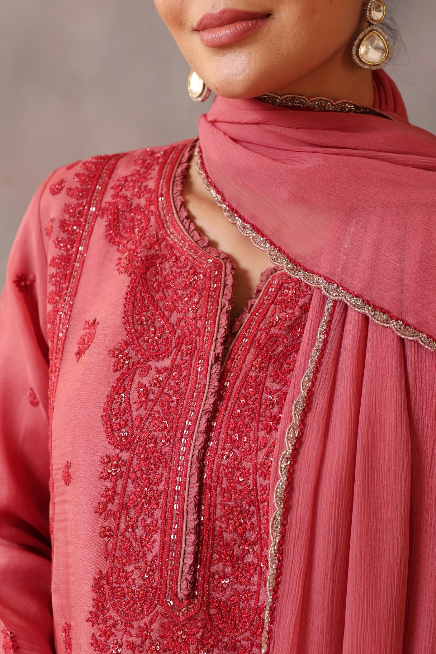 Hand Embroidered Rapture Rose Pure Silk Organza Kurta Pants Set