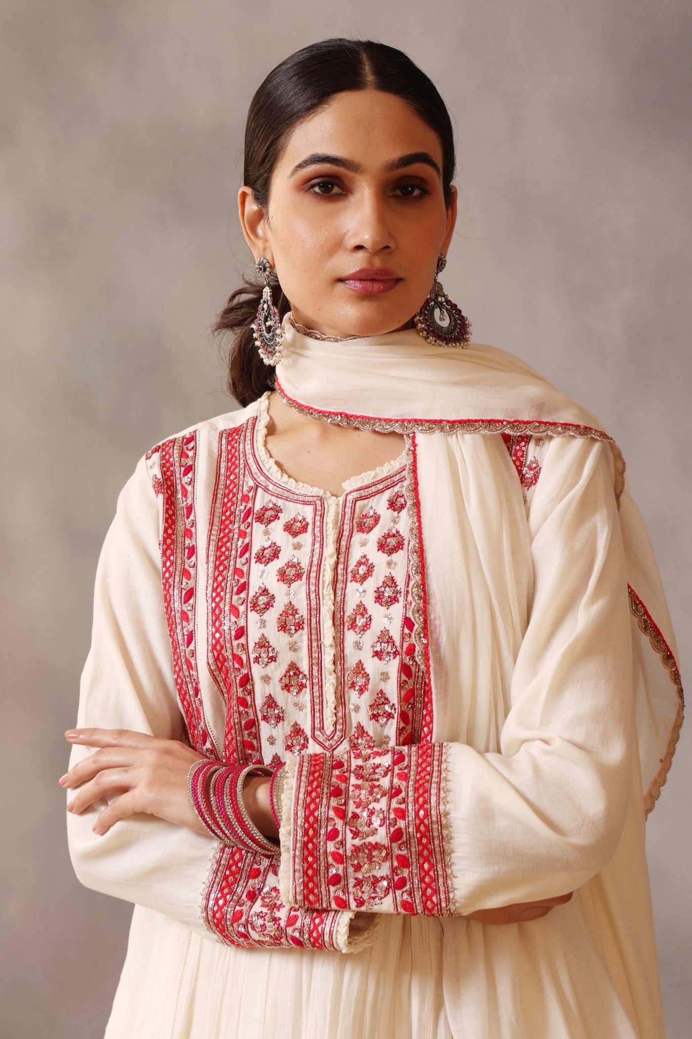 Hand Embroidered Ivory Pure Cotton Silk Kurta Pants Set